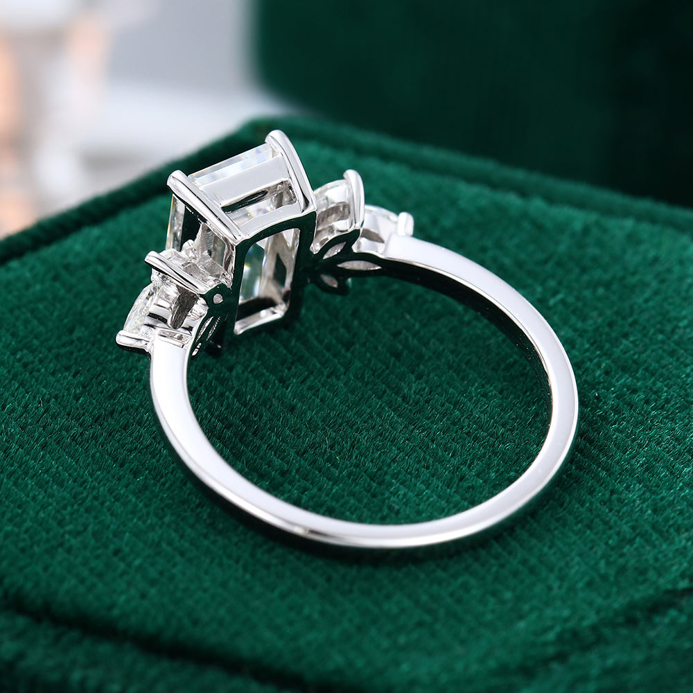 2.0 CT Emerald Shaped Moissanite Cluster Engagement Ring - farrellouise
