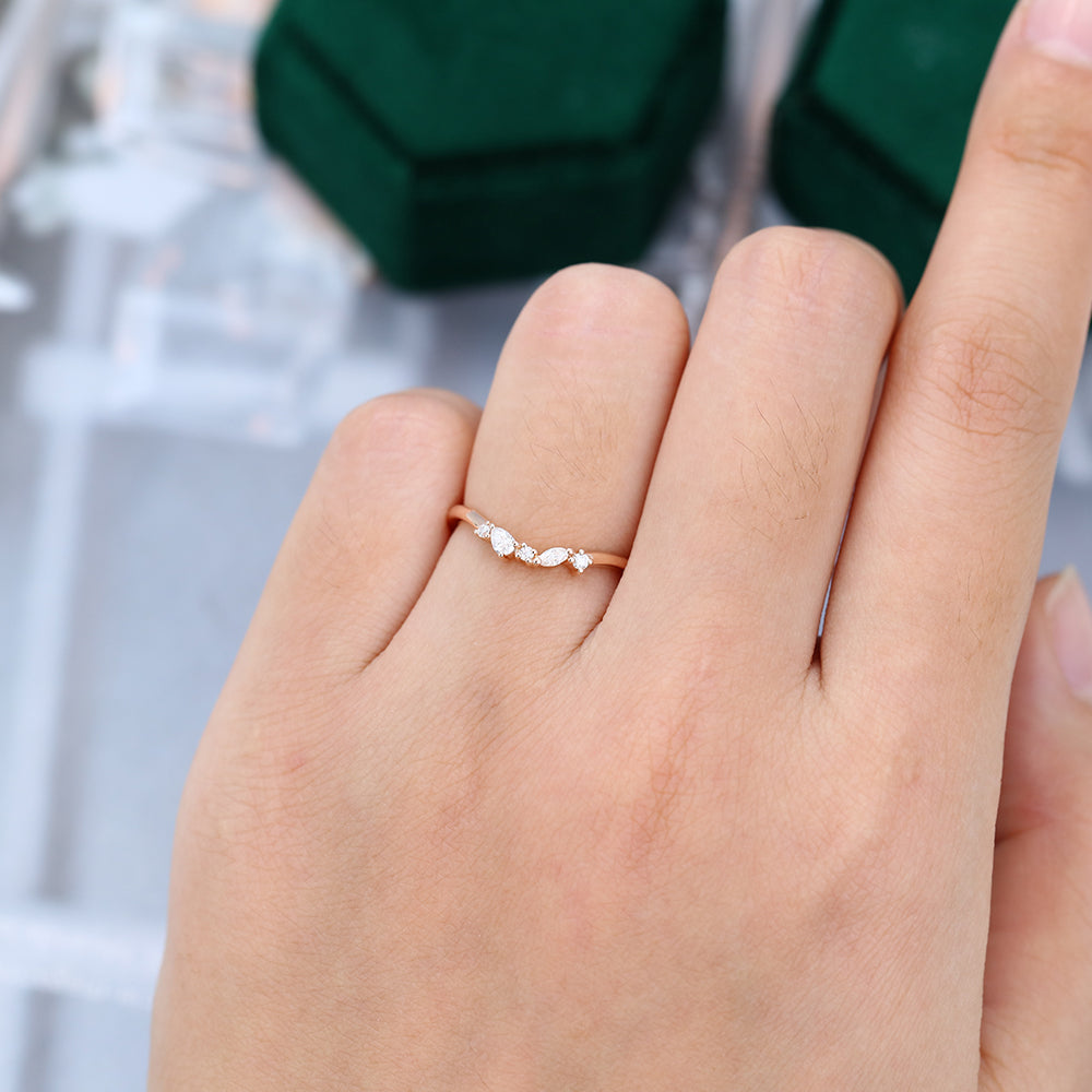 0.30 CT Round, Pear & Marquise Moissanite Curved Wedding Band - farrellouise