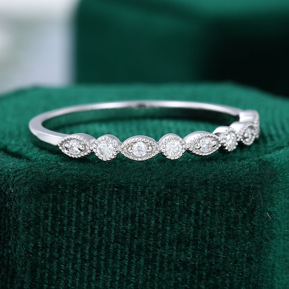 0.10 CT Round Moissanite Milgrain Wedding Band - farrellouise