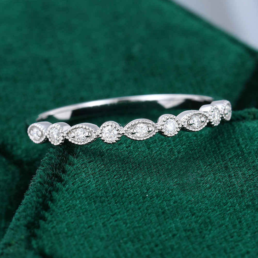 0.10 CT Round Moissanite Milgrain Wedding Band - farrellouise