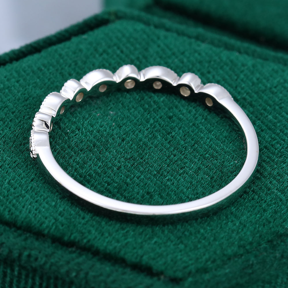 0.10 CT Round Moissanite Milgrain Wedding Band - farrellouise