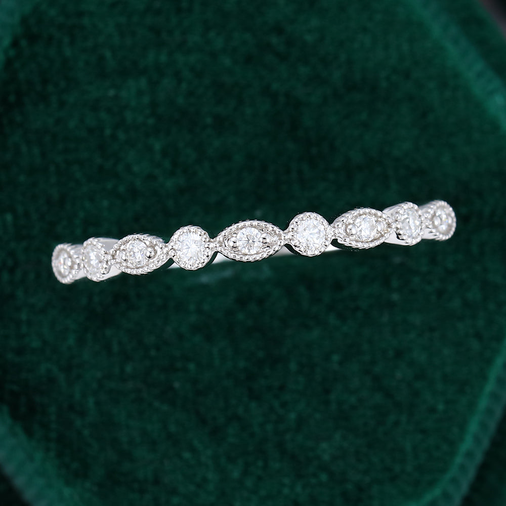 0.10 CT Round Moissanite Milgrain Wedding Band - farrellouise