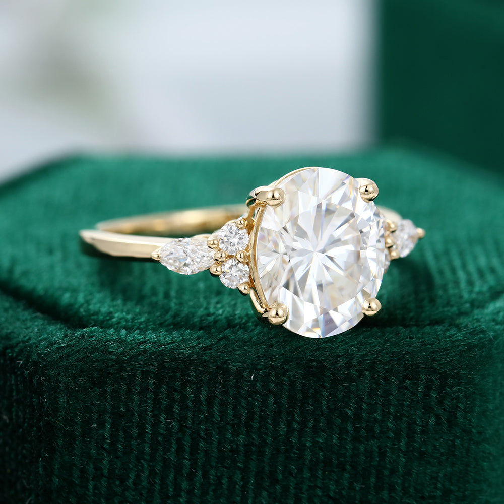 3.0 CT Oval Shaped Moissanite Cluster Engagement Ring - farrellouise