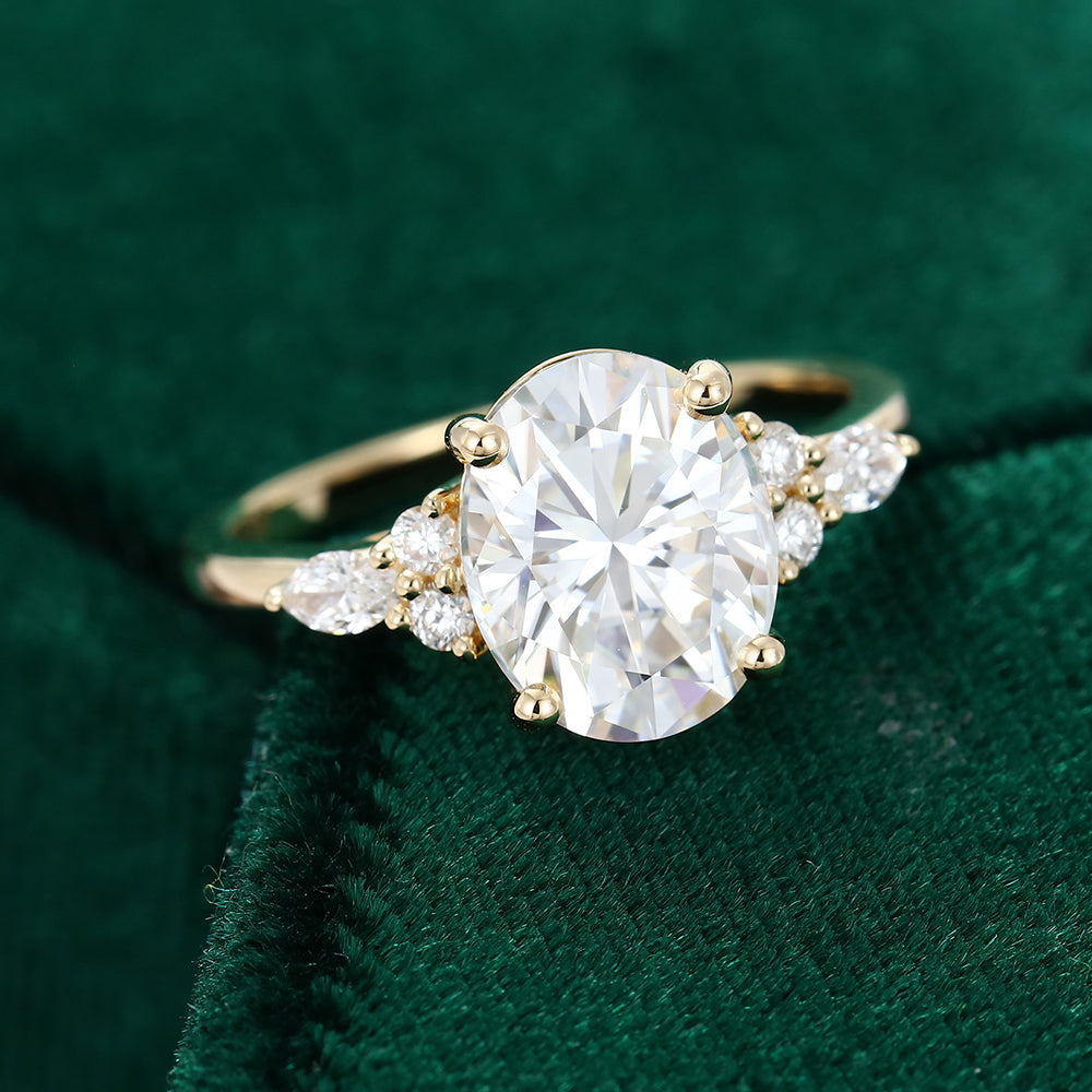 3.0 CT Oval Shaped Moissanite Cluster Engagement Ring - farrellouise