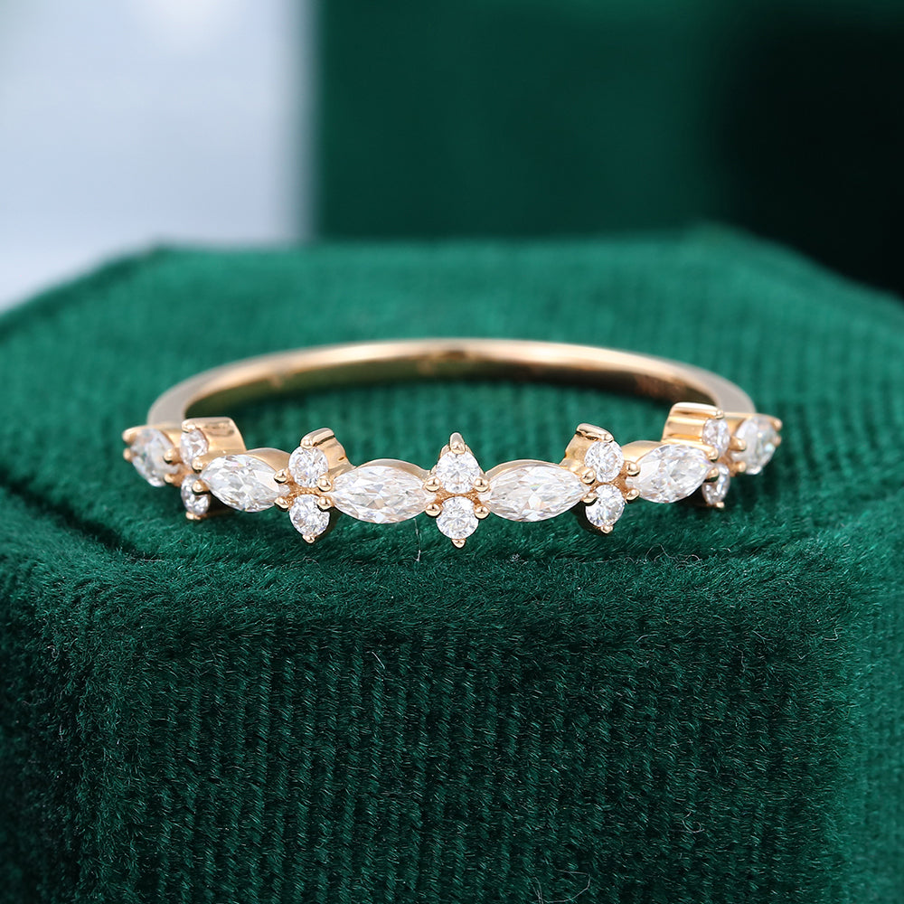 0.027 CT Marquise & Round Moissanite Cluster Wedding Band - farrellouise