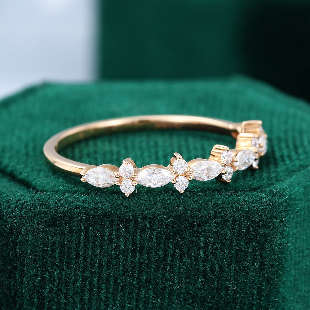 0.027 CT Marquise & Round Moissanite Cluster Wedding Band - farrellouise