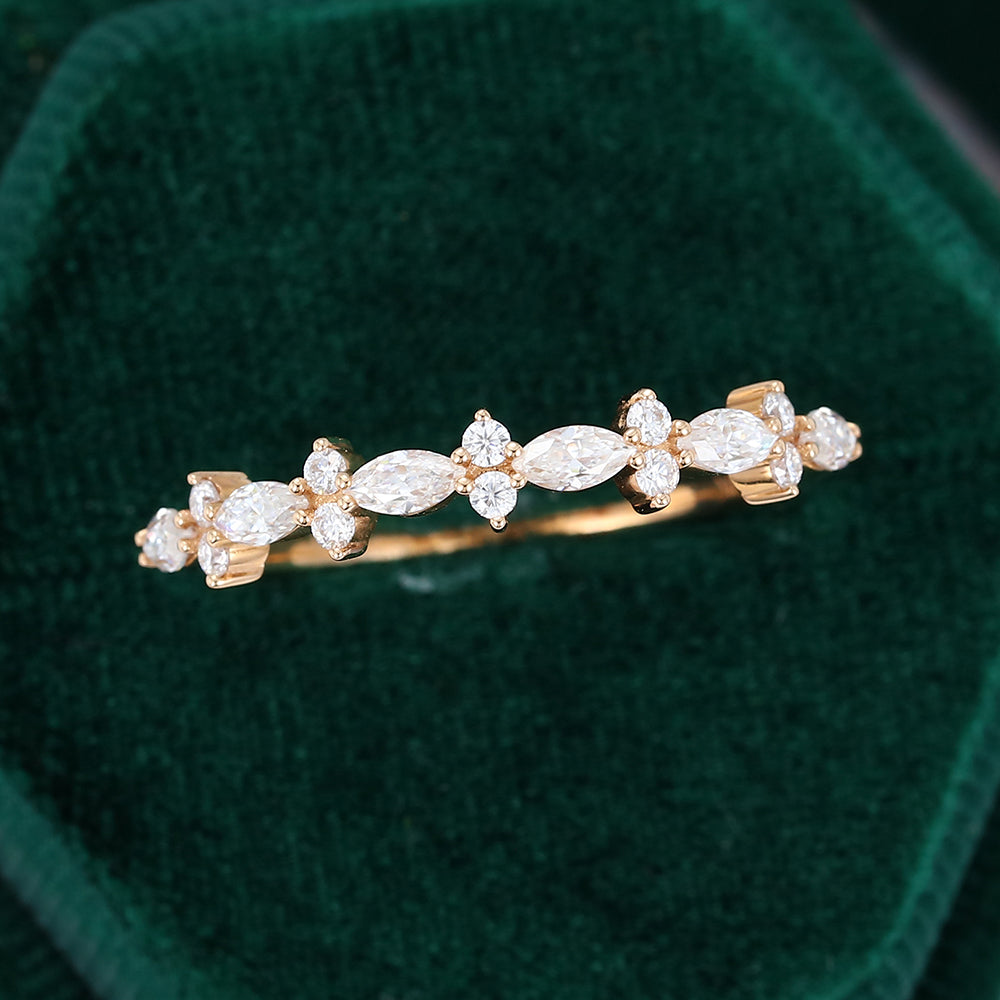 0.027 CT Marquise & Round Moissanite Cluster Wedding Band - farrellouise