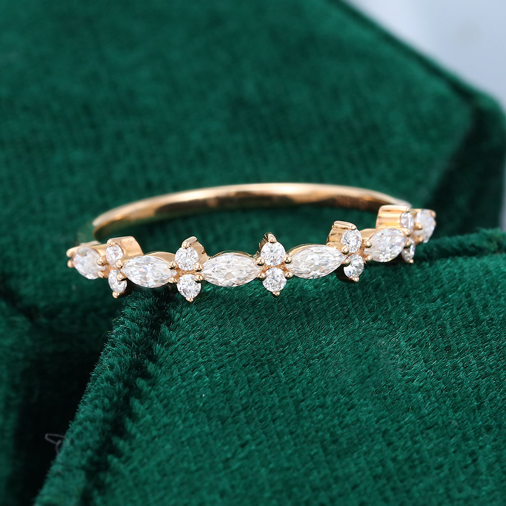 0.027 CT Marquise & Round Moissanite Cluster Wedding Band - farrellouise