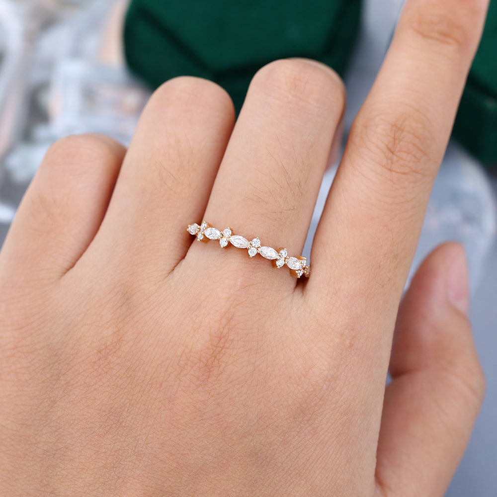 0.027 CT Marquise & Round Moissanite Cluster Wedding Band - farrellouise
