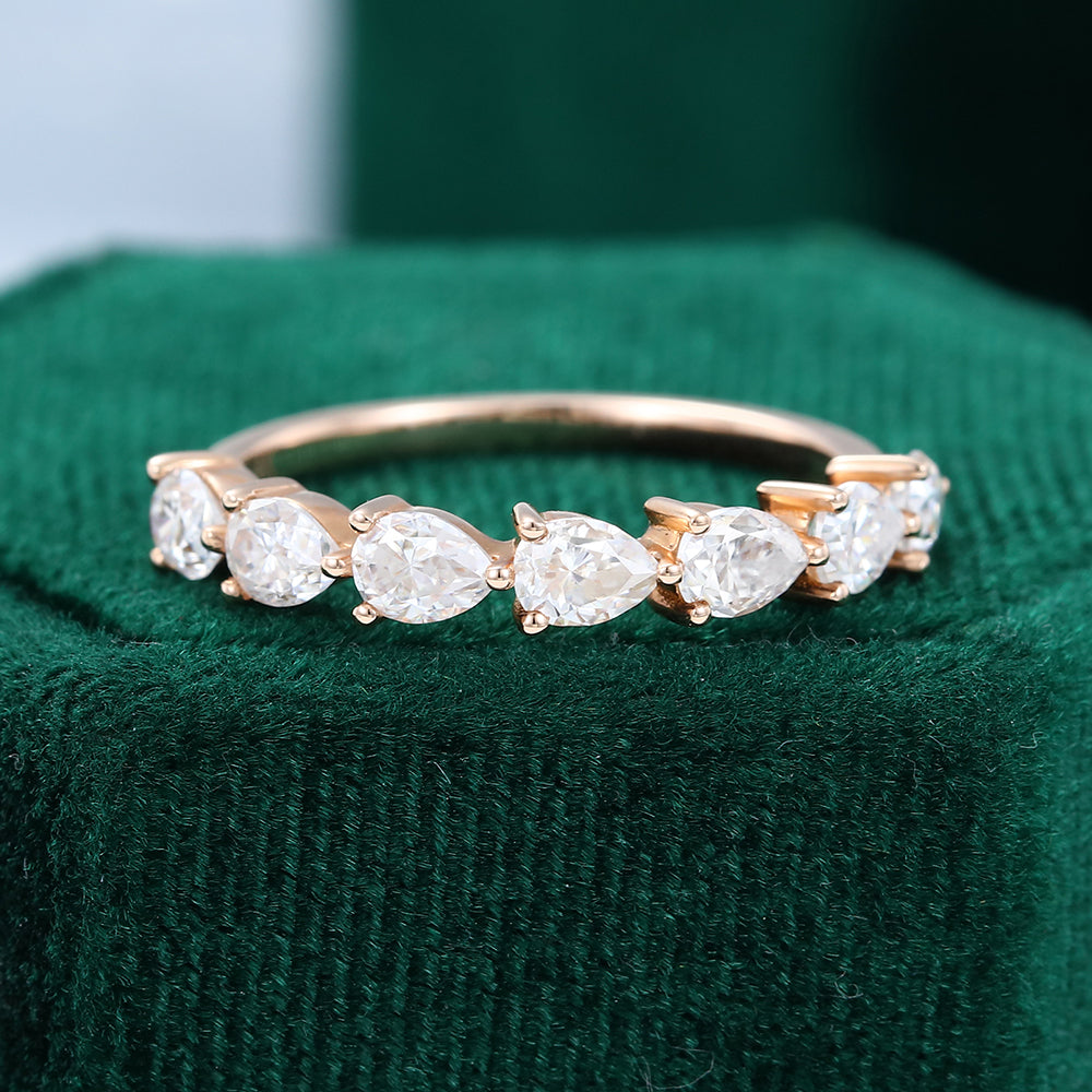 0.15 CT Pear Moissanite Half Eternity Wedding Band - farrellouise