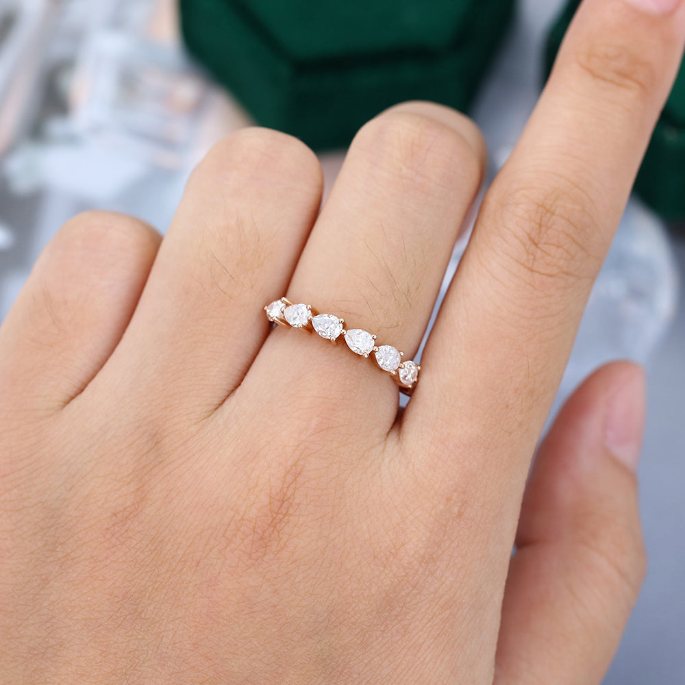 0.15 CT Pear Moissanite Half Eternity Wedding Band - farrellouise