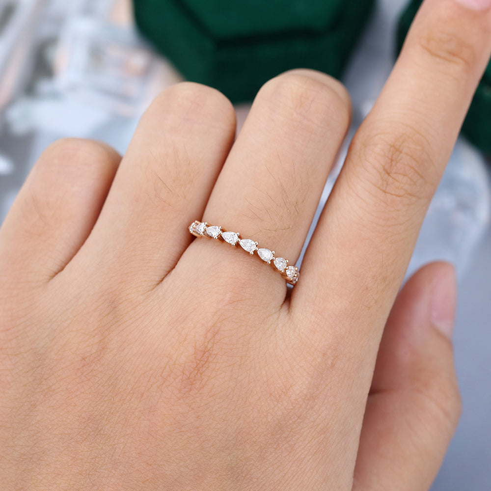 0.11 CT Pear Moissanite Half Eternity Wedding Band - farrellouise