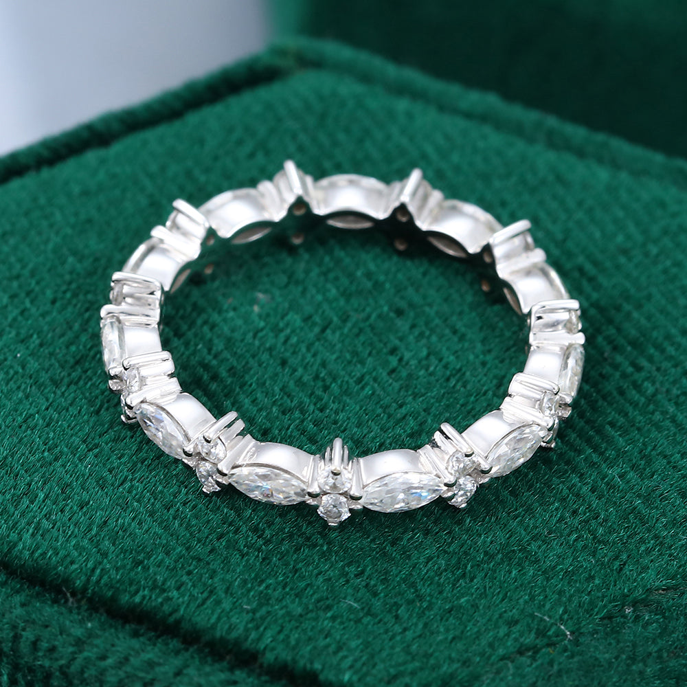 0.06 CT Marquise & Round Moissanite Alternative Stone Wedding Band - farrellouise
