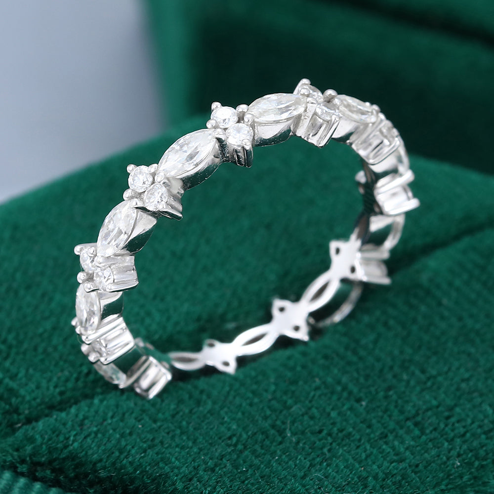 0.06 CT Marquise & Round Moissanite Alternative Stone Wedding Band - farrellouise