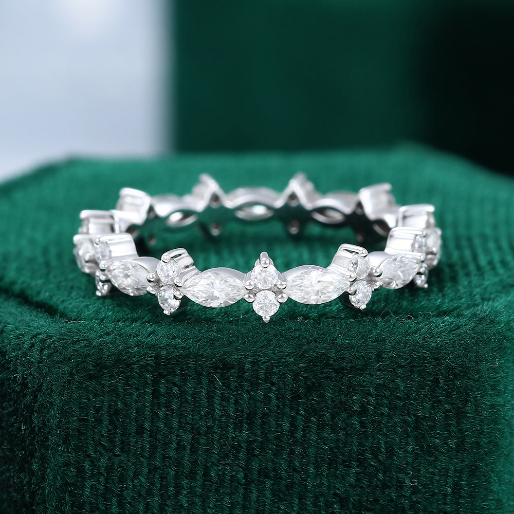 0.06 CT Marquise & Round Moissanite Alternative Stone Wedding Band - farrellouise