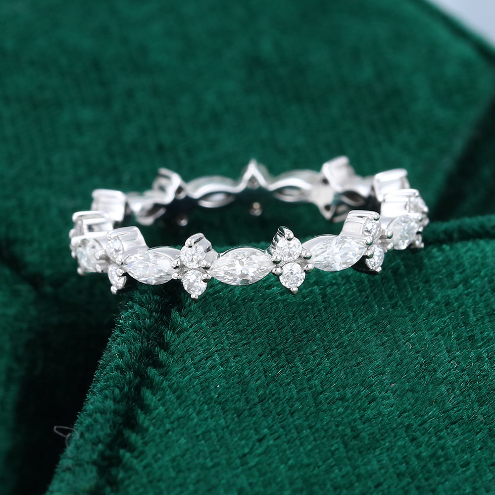 0.06 CT Marquise & Round Moissanite Alternative Stone Wedding Band - farrellouise