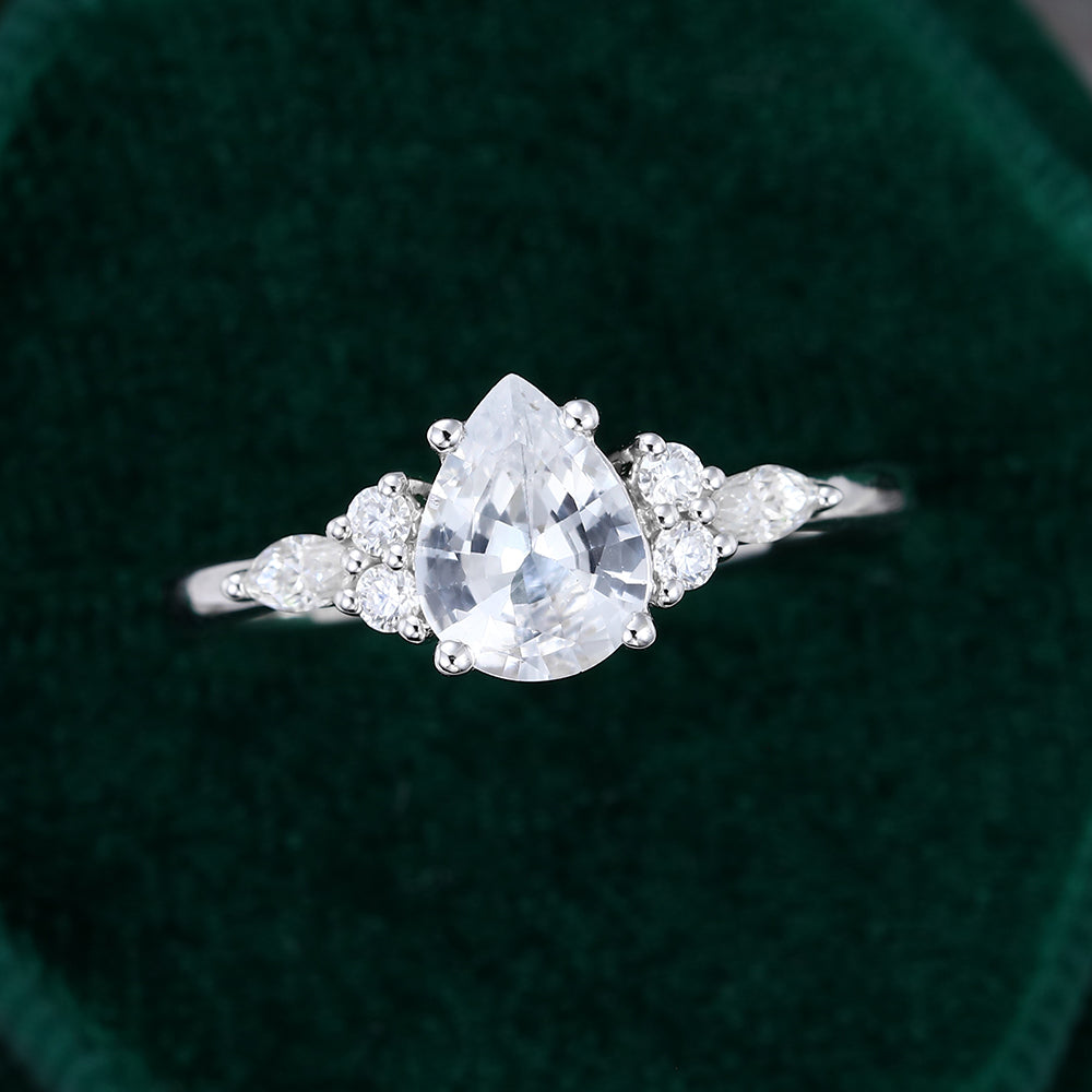 1.0 CT Pear Shaped Moissanite Cluster Engagement Ring - farrellouise