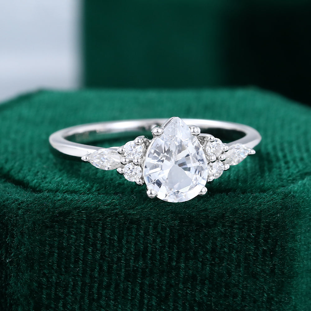 1.0 CT Pear Shaped Moissanite Cluster Engagement Ring - farrellouise