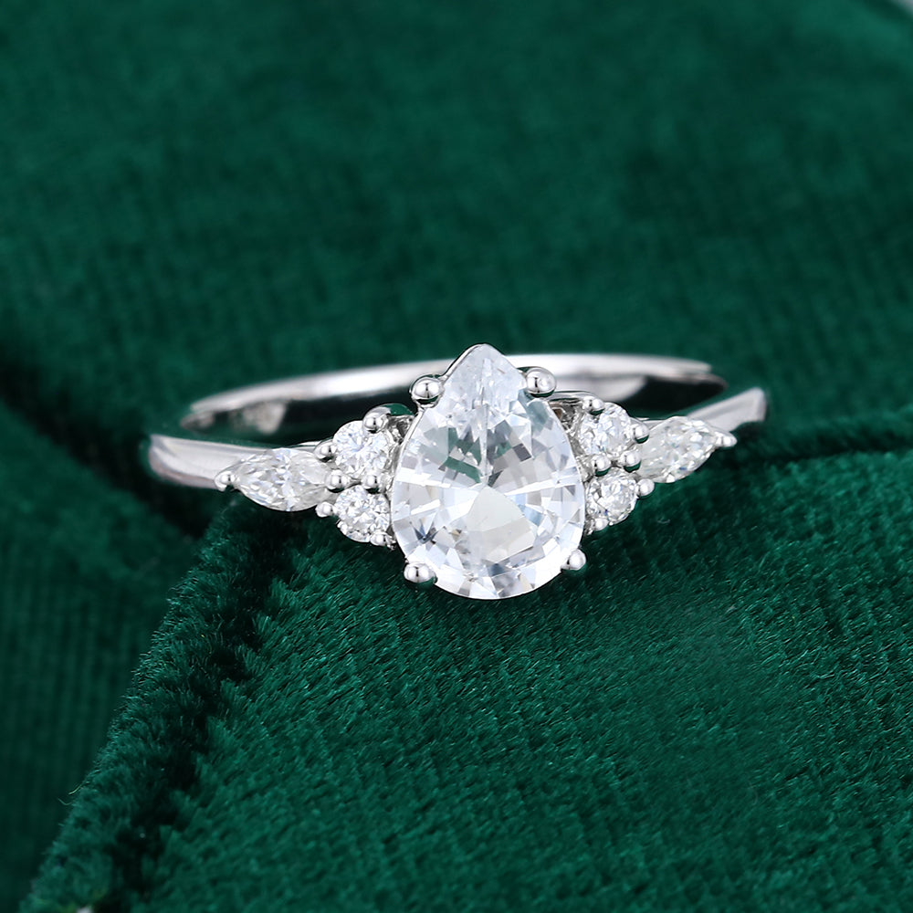 1.0 CT Pear Shaped Moissanite Cluster Engagement Ring - farrellouise