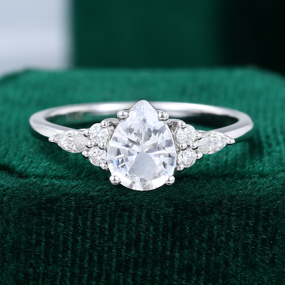 1.0 CT Pear Shaped Moissanite Cluster Engagement Ring - farrellouise
