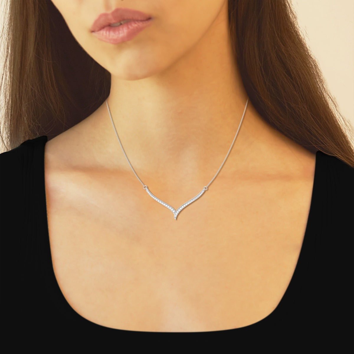 0.16 TCW Round Moissanite Diamond Petite Chevron Necklace - farrellouise