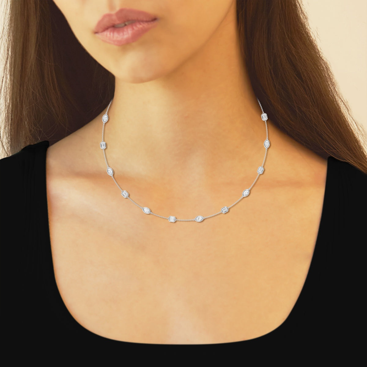 2.80 TCW Marquise & Emerald Moissanite Diamond Bezel Style Necklace - farrellouise