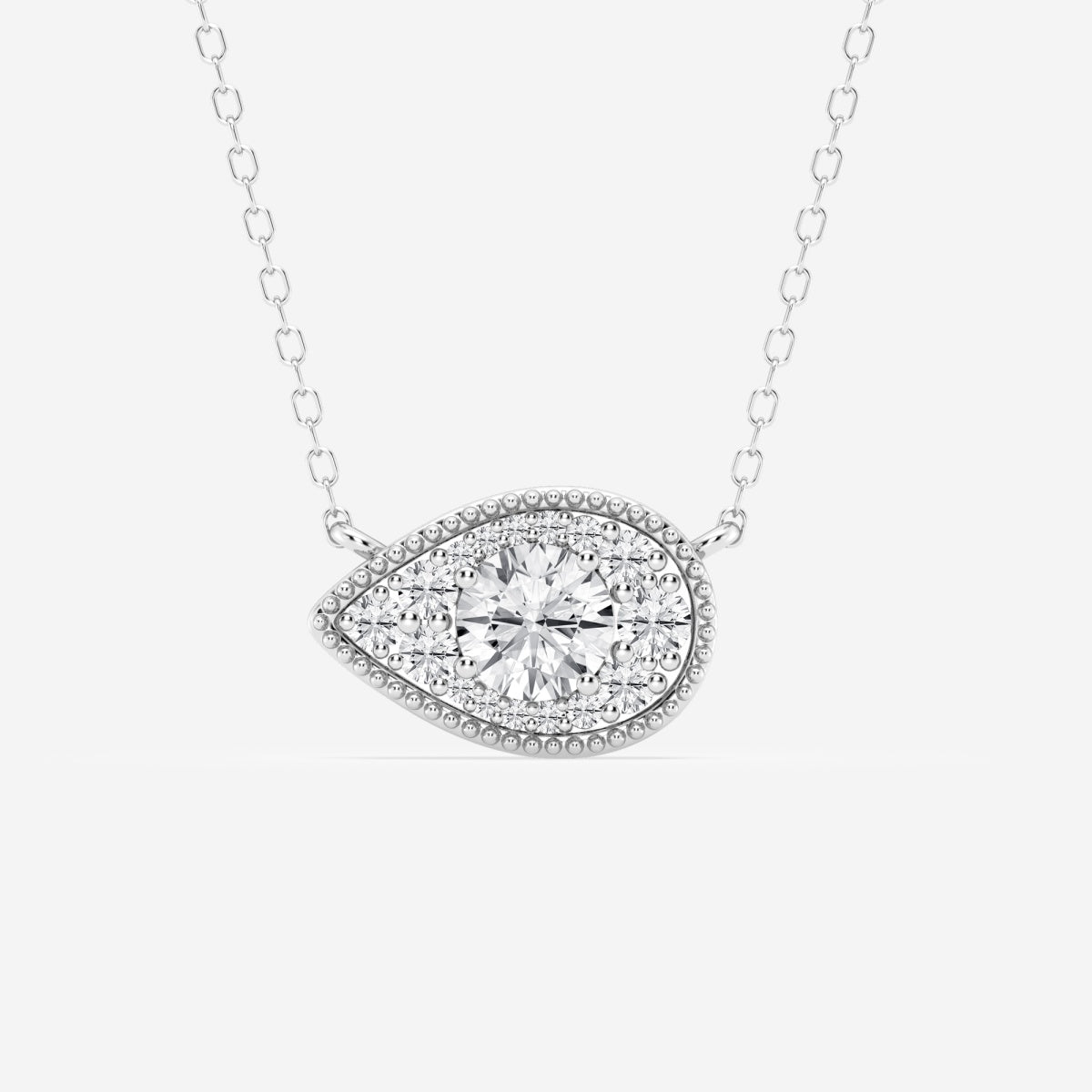0.73 TCW Round Moissanite Diamond East West Pear Pendant Necklace - farrellouise