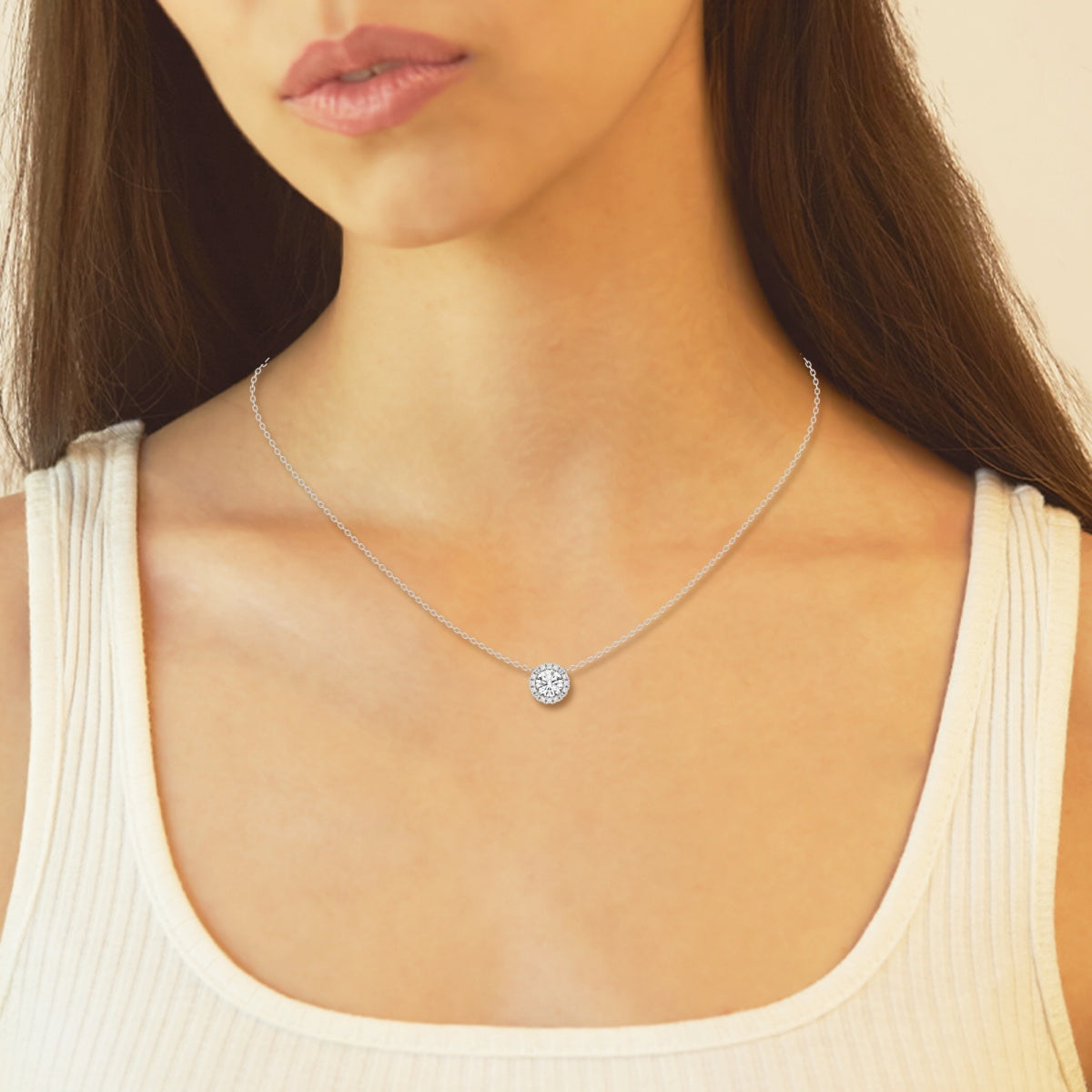 0.50 CT Round Moissanite Diamond Halo Necklace - farrellouise
