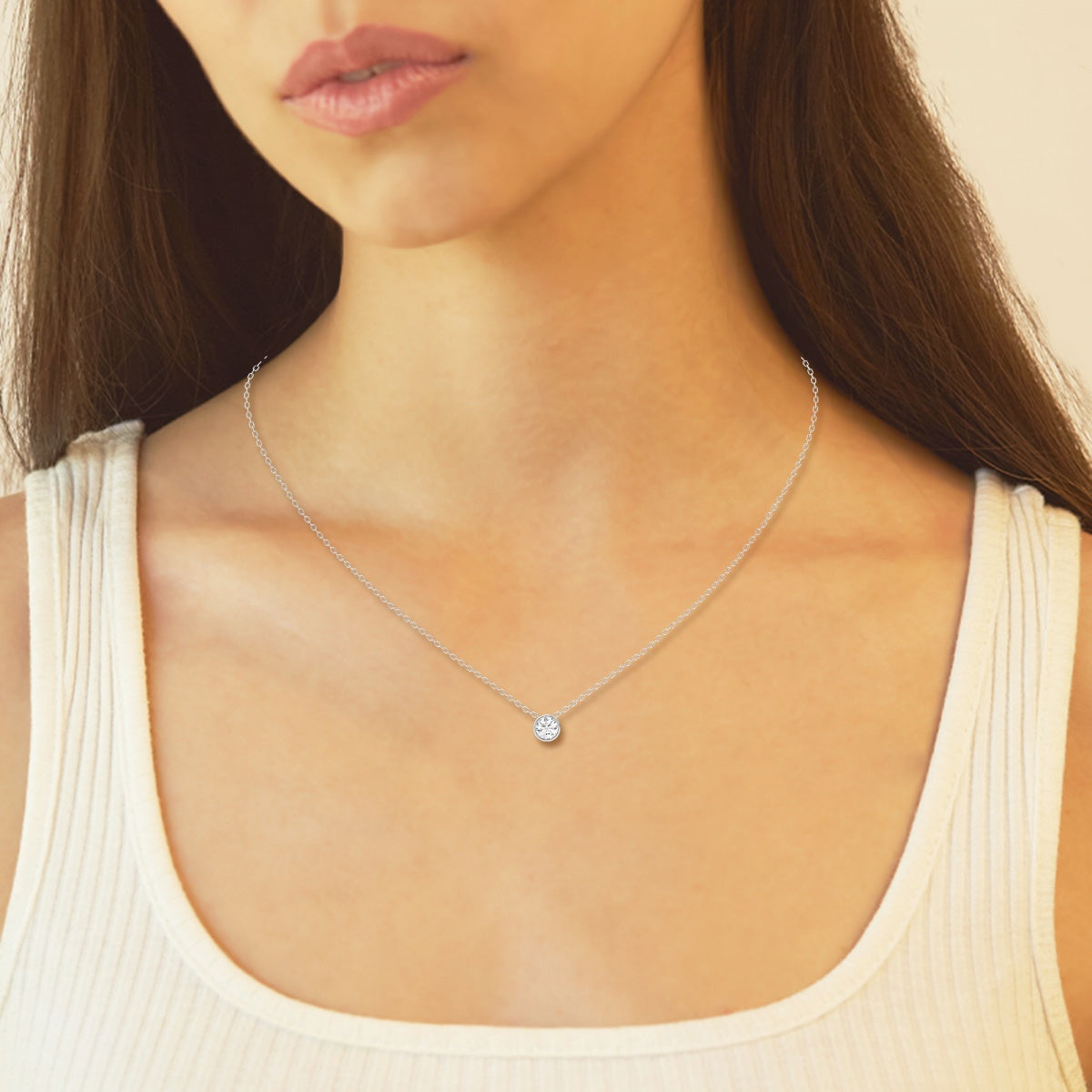 0.50 CT Round Moissanite Diamond Bezel Solitaire Necklace - farrellouise