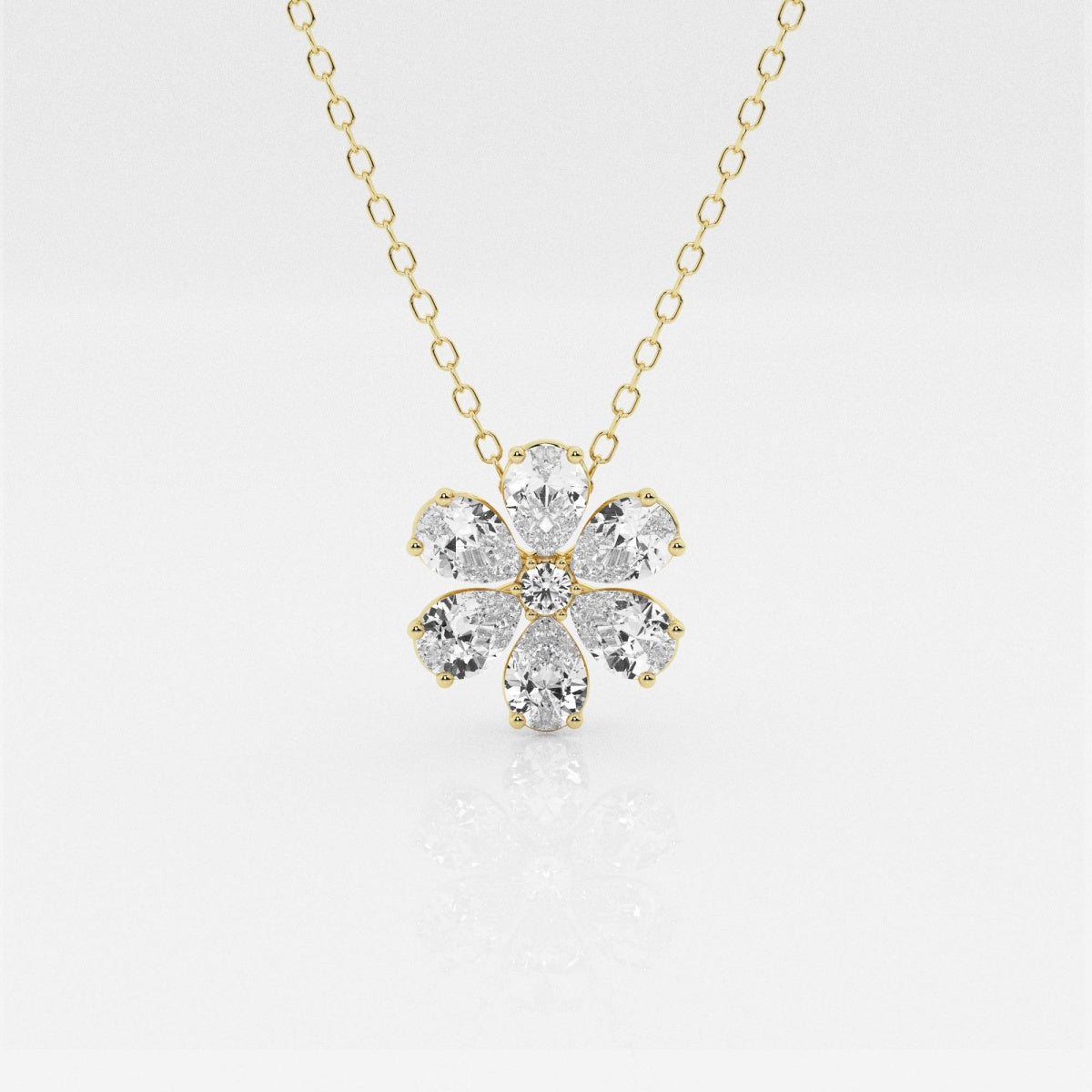 0.93 TCW Round & Pear Moissanite Diamond Flower Pandant Necklace - farrellouise