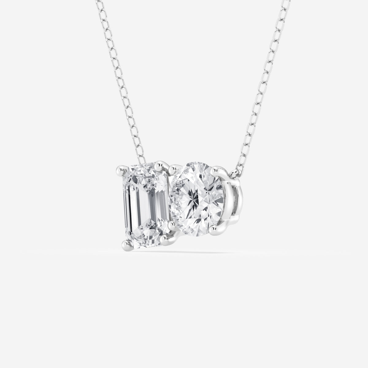 2.75 TCW Emerald & Round Moissanite Diamond Two Stone Necklace - farrellouise
