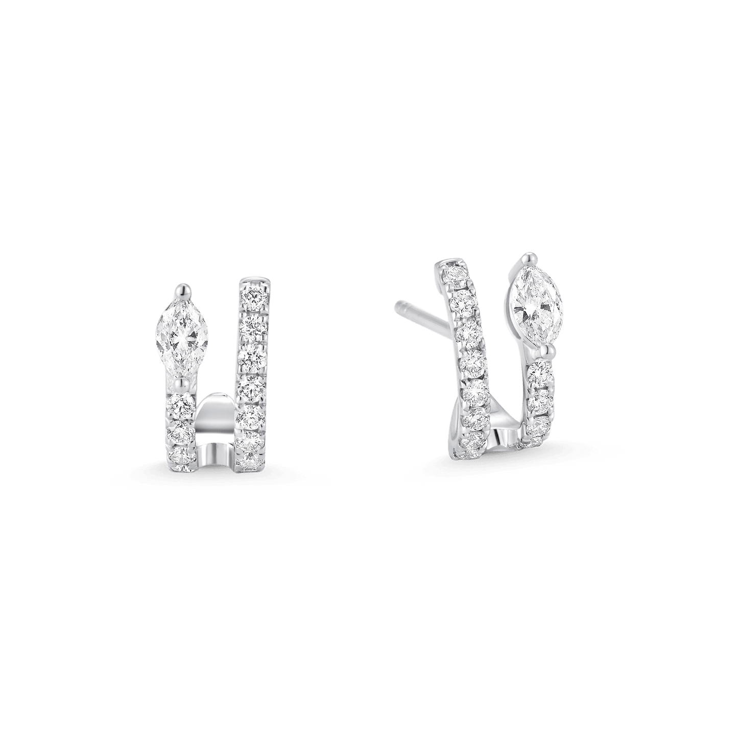 0.49 TCW Round & Marquise Moissanite Diamond Hoop Huggie Earrings - farrellouise