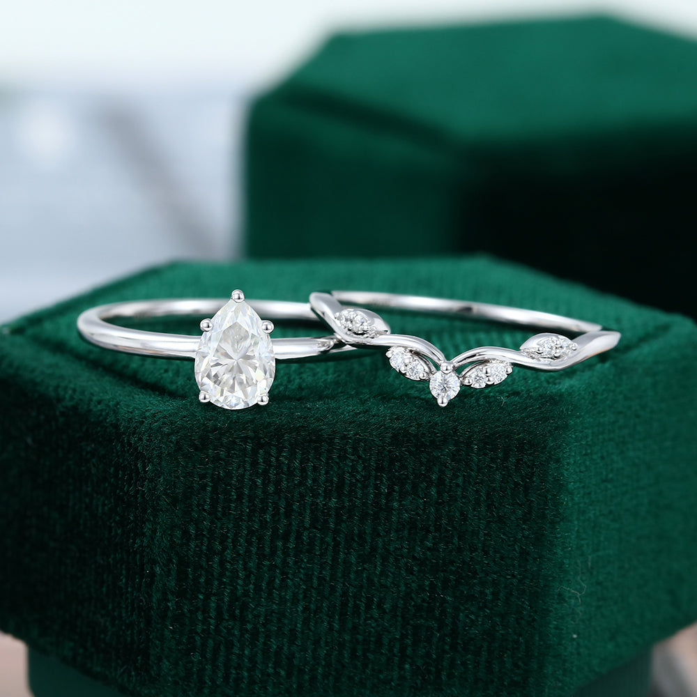 0.69 CT Pear Moissanite Solitaire Bridal Ring Set - farrellouise