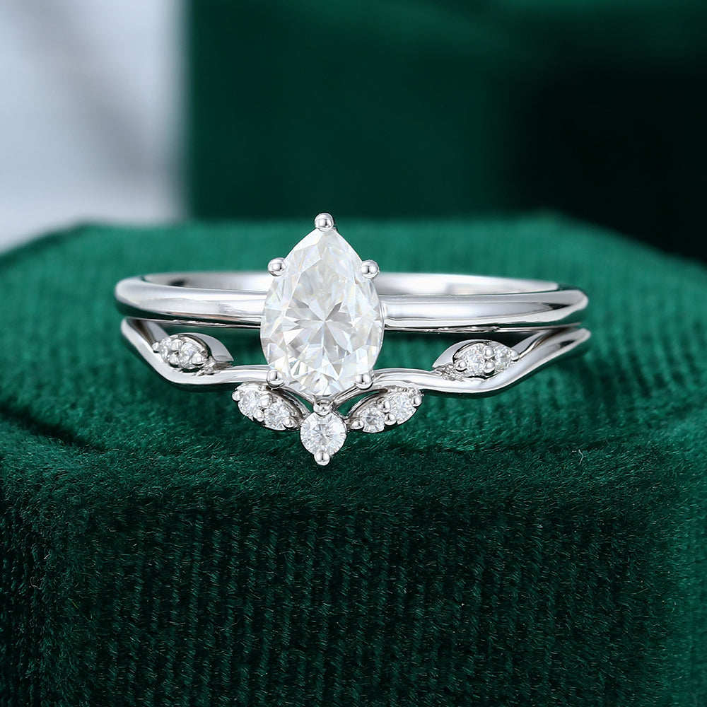 0.69 CT Pear Moissanite Solitaire Bridal Ring Set - farrellouise