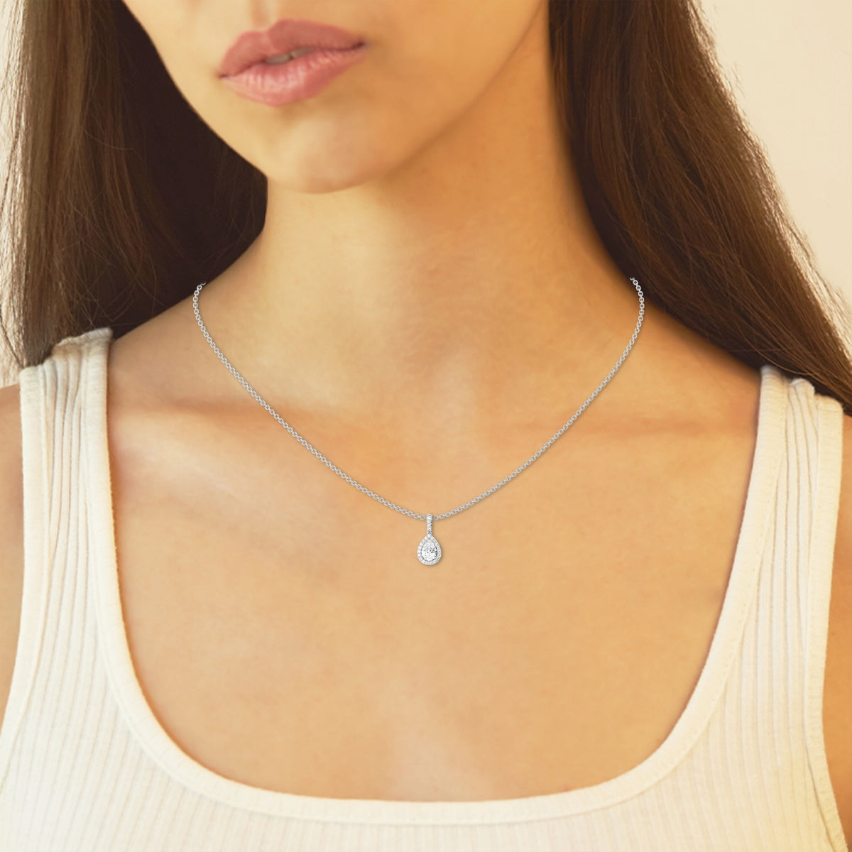 0.62 CT Pear Moissanite Diamond Halo Necklace - farrellouise