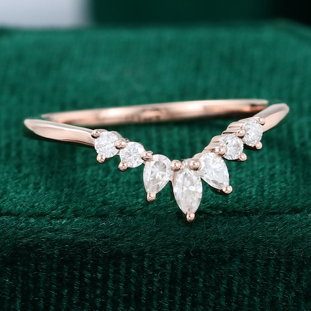 0.27 Round, Pear & Marquise Moissanite Curved Wedding Band - farrellouise