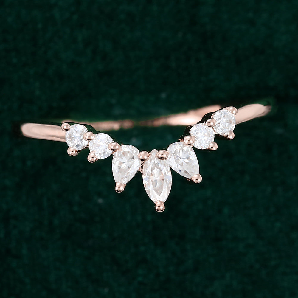 0.27 Round, Pear & Marquise Moissanite Curved Wedding Band - farrellouise