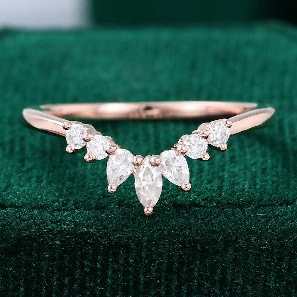 0.27 Round, Pear & Marquise Moissanite Curved Wedding Band - farrellouise