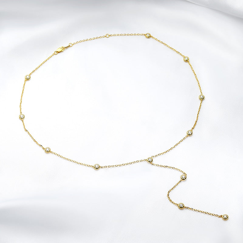 0.1 TCW Round Moissanite Diamond Bezel Lariat Necklace - farrellouise
