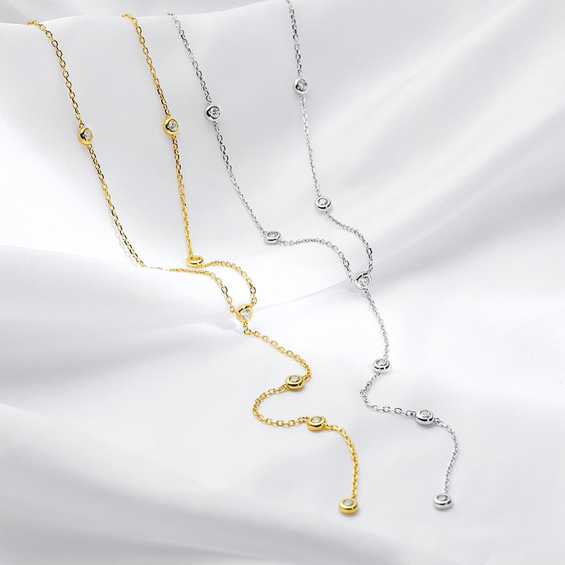 0.1 TCW Round Moissanite Diamond Bezel Lariat Necklace - farrellouise