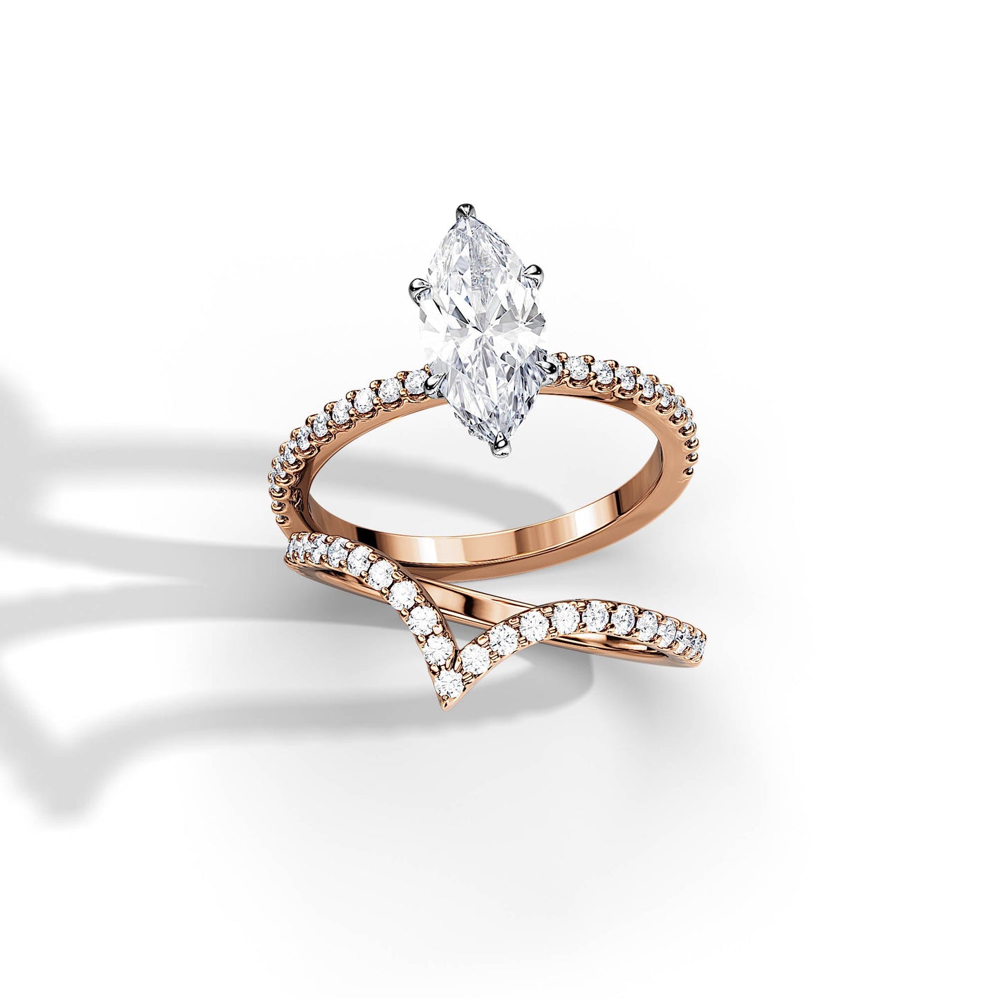 1.50 CT Marquise Moissanite Hidden Halo & Pave Bridal Ring Set