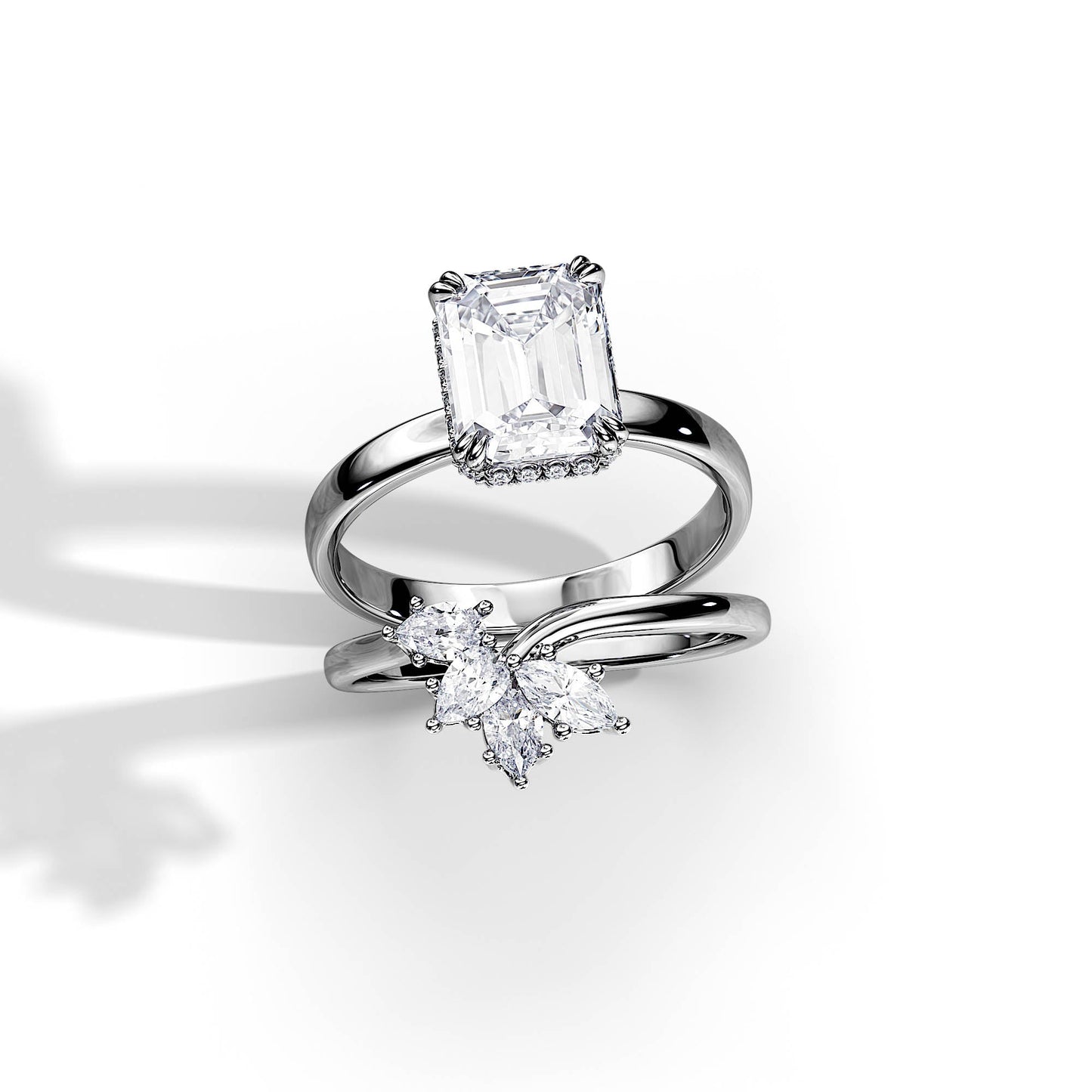 2.5 CT Emerald Moissanite Hidden Halo Bridal Ring Set