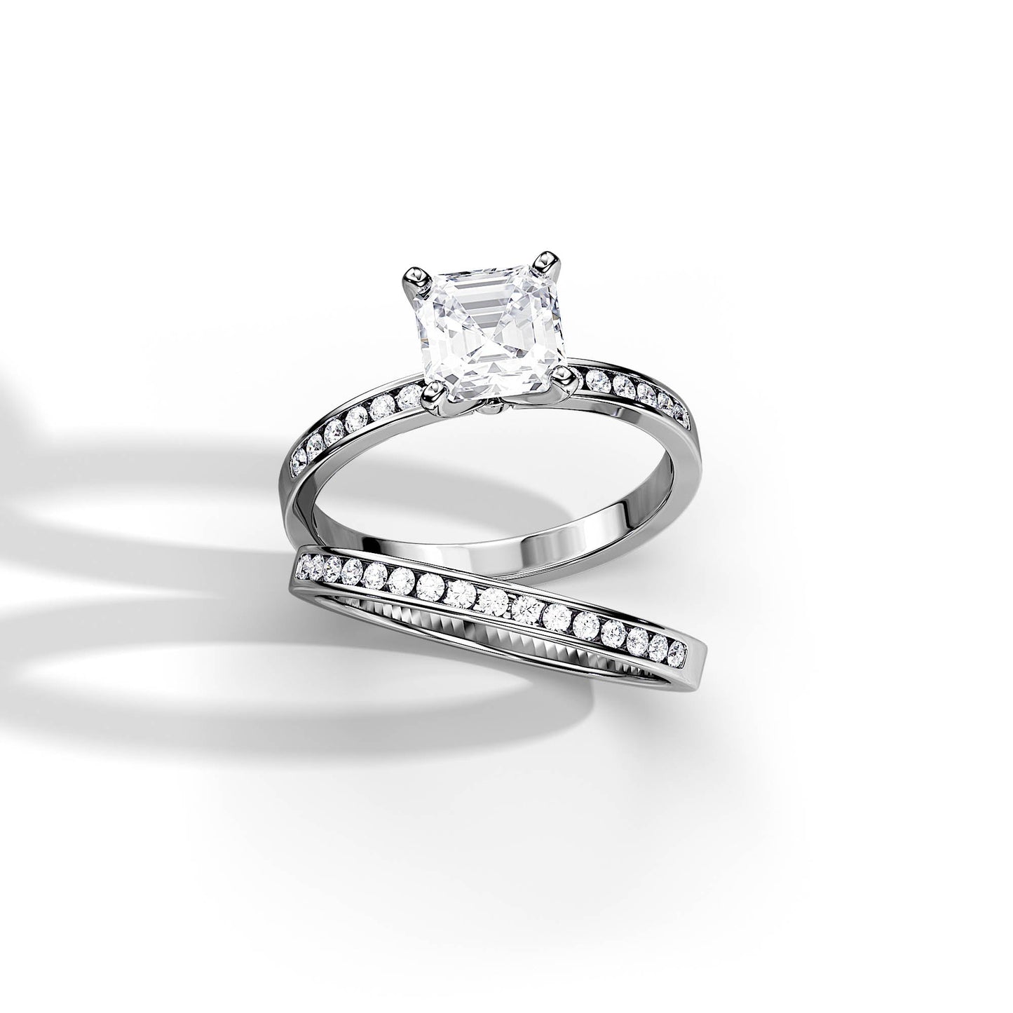 1.0 CT Asscher Moissanite Pave Style Bridal Ring Set