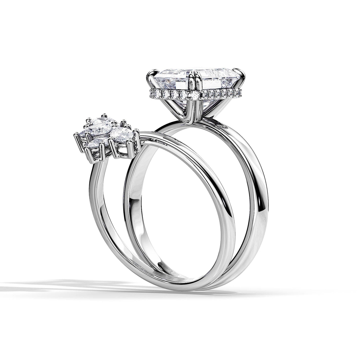 2.5 CT Emerald Moissanite Hidden Halo Bridal Ring Set