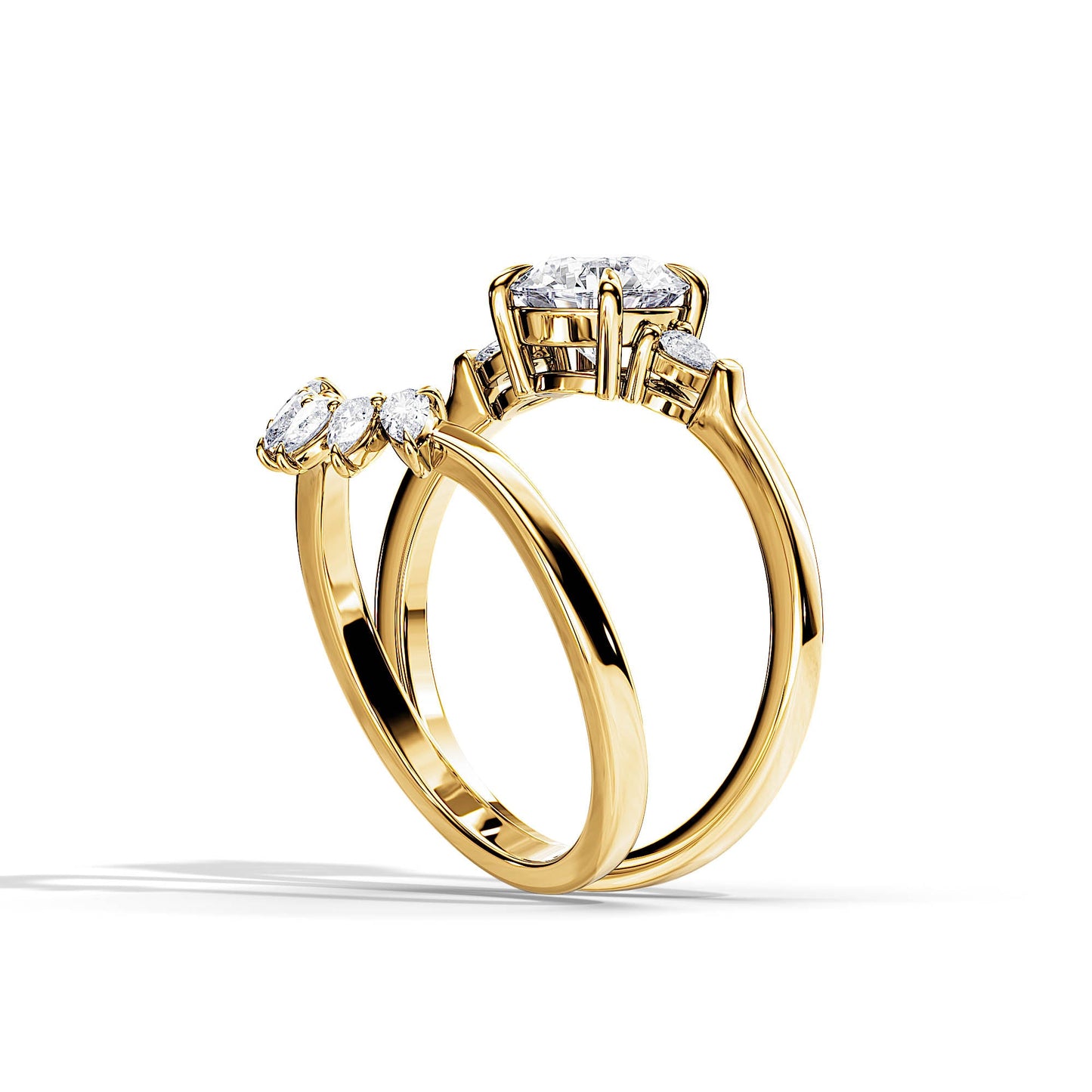 1.0 CT Round Moissanite Three Stone Bridal Ring Set