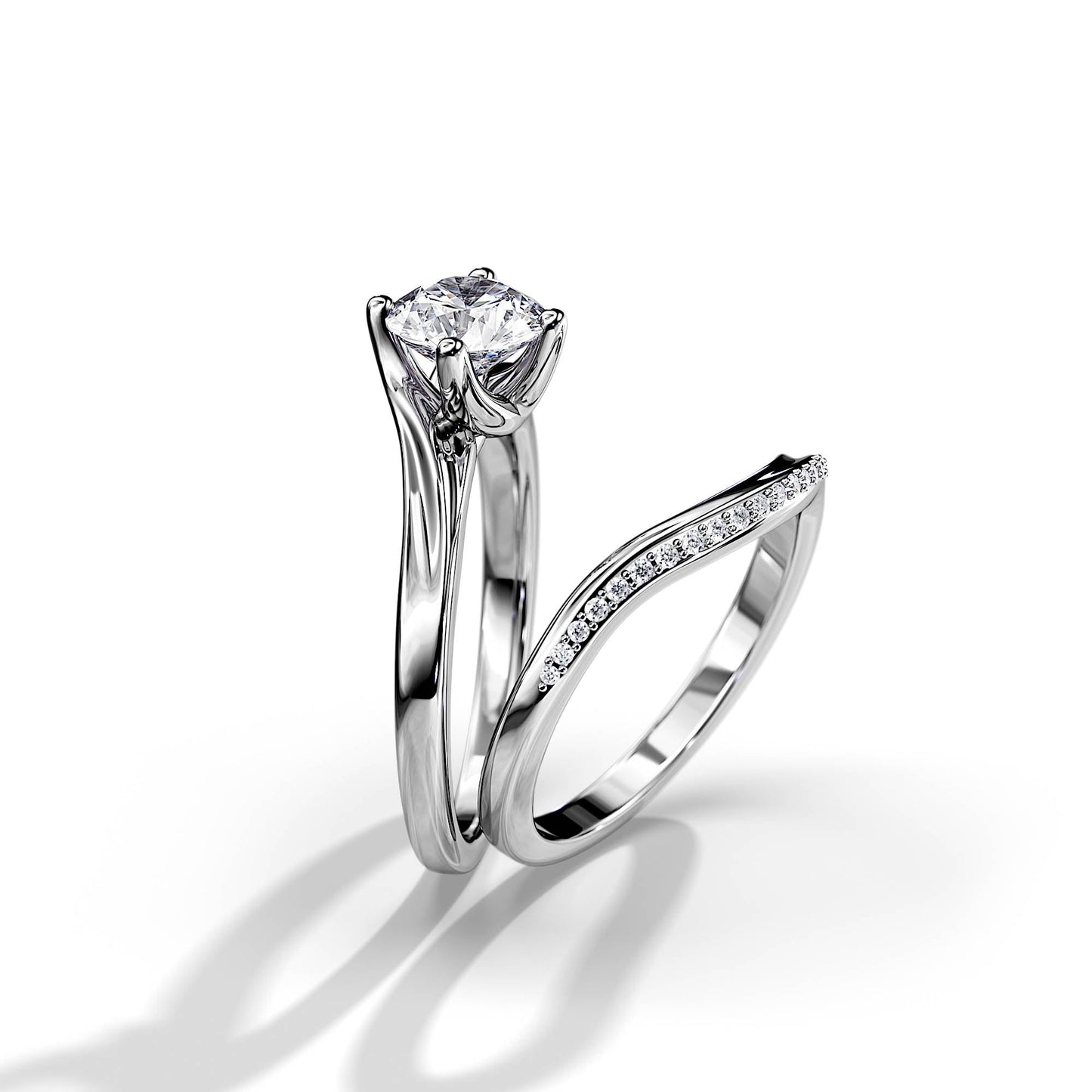 1.0 CT Round Moissanite Swirl Bridal Setting Ring Set