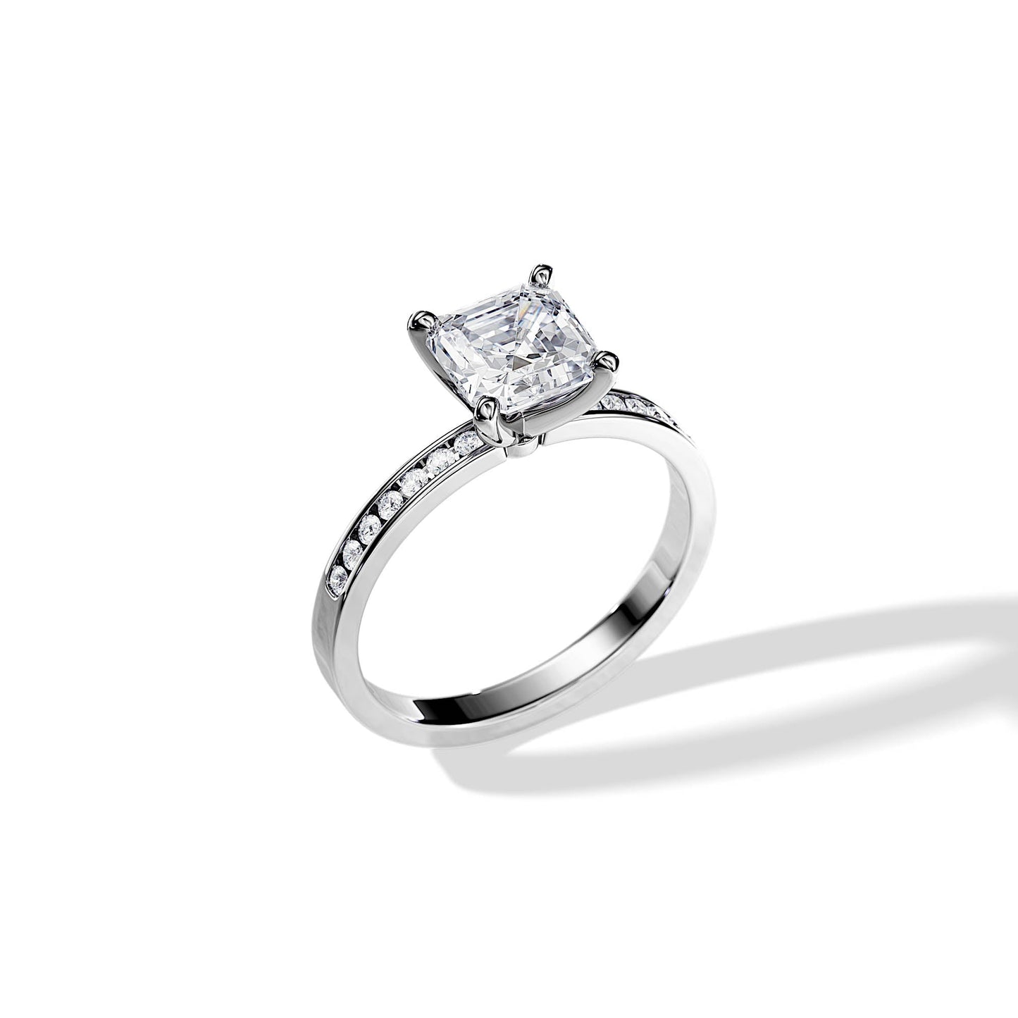 1.30 CT Asscher Cut Moissanite pave setting Engagement Ring