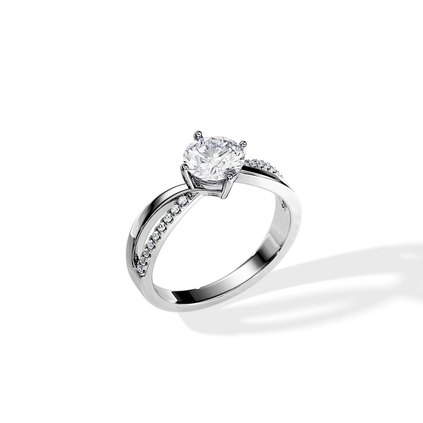1.0 CT Round Moissanite Split Shank Engagement Ring