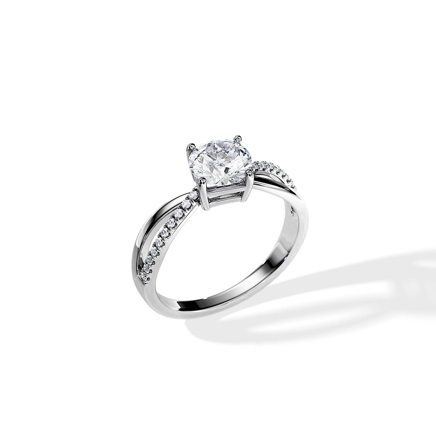 1.0 CT Round Cut Moissanite Split Shank Engagement Ring