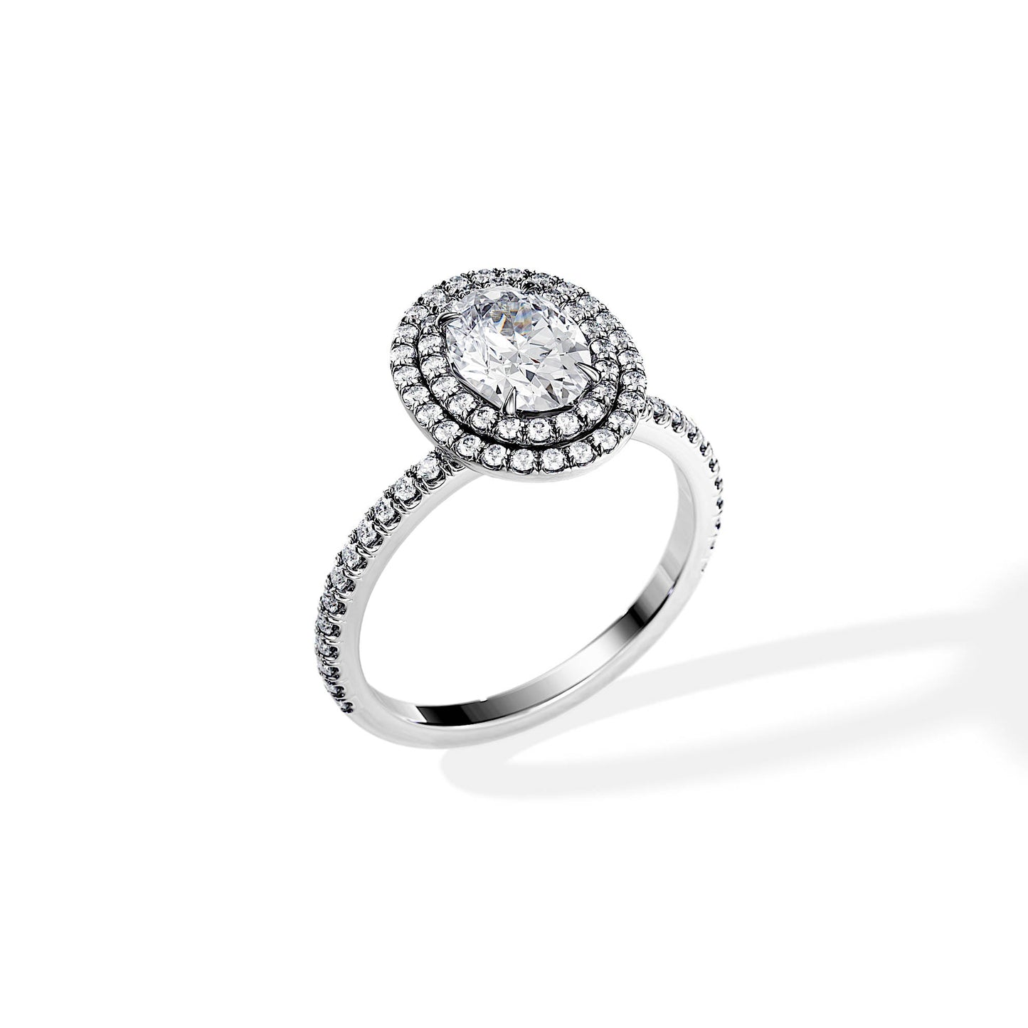 1.0 CT Oval Cut Moissanite Double Halo & Pave Engagement Ring
